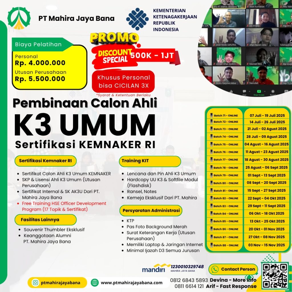 Pelatihan Ahli K3 Umum Kemnaker - Mahira Jaya Bana