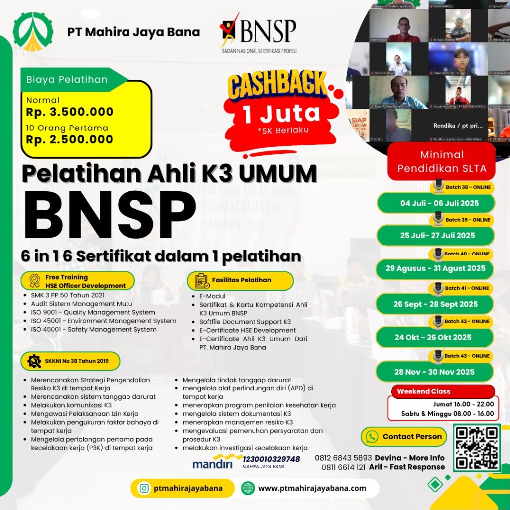 Pelatihan Ahli K3 umum BNSP - Mahira Jaya Bana