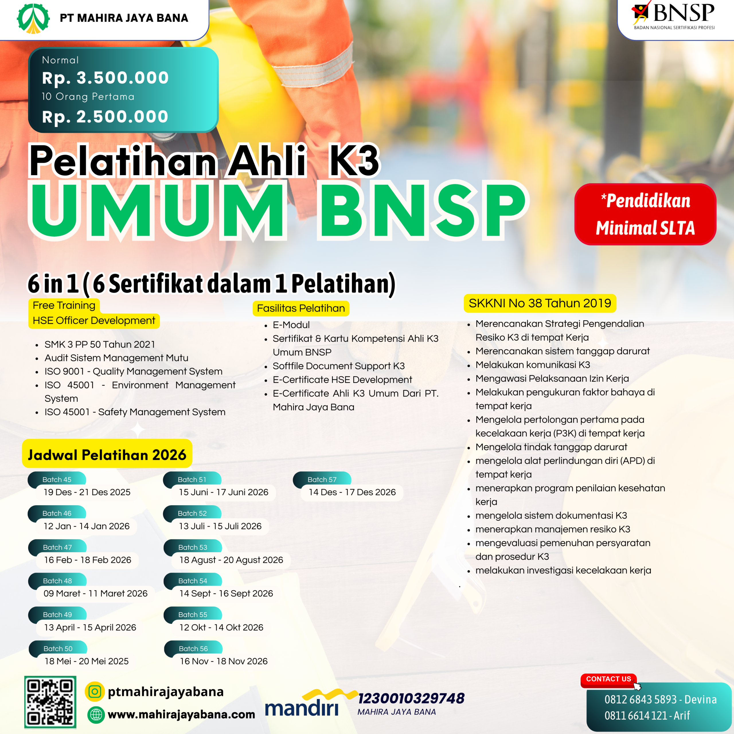 Read more about the article Ahli K3 Umum Sertifikasi BNSP