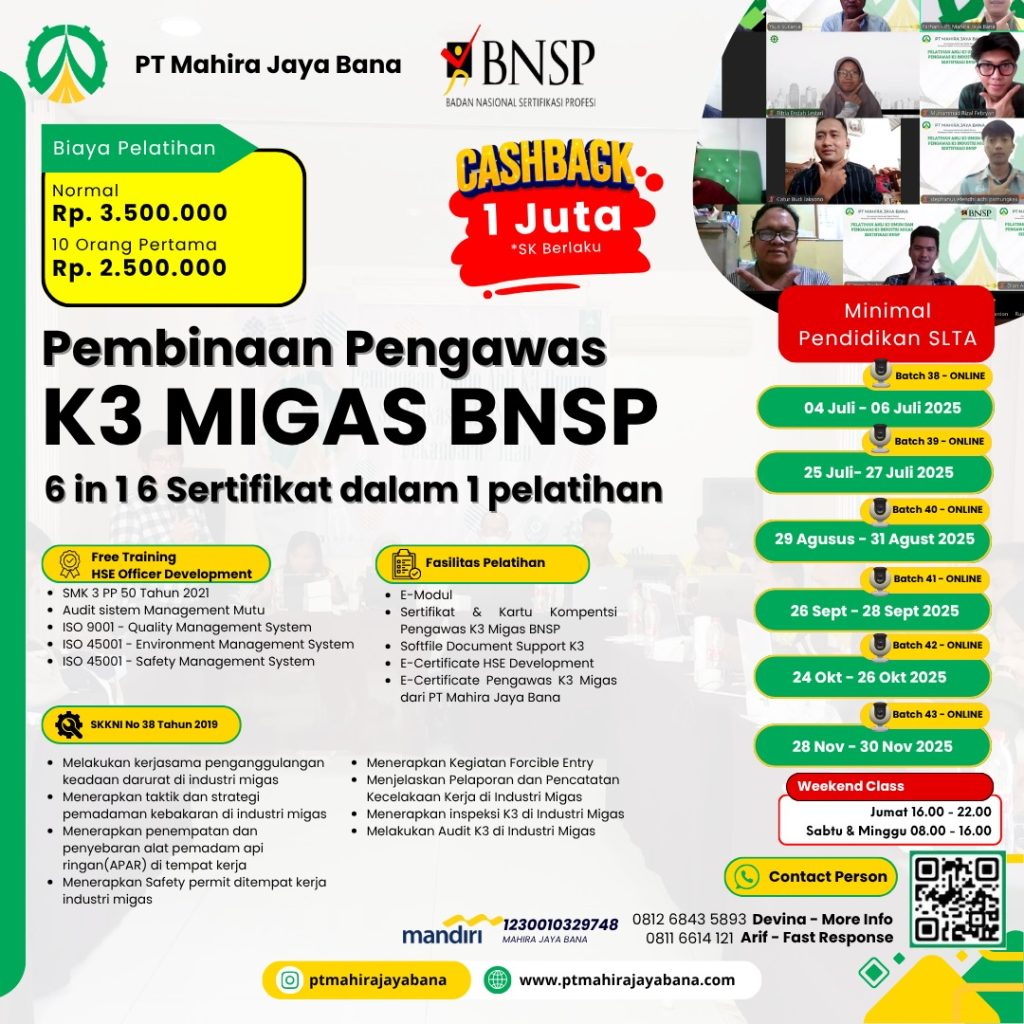 Pelatihan Ahli K3 Migas BNSP - Mahira Jaya Bana